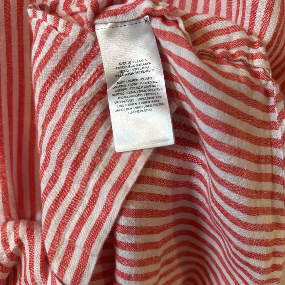 Lauren Ralph Lauren Red/White Striped Tie Front Linen Top Large Coastal Chic - Picture 7 of 10
